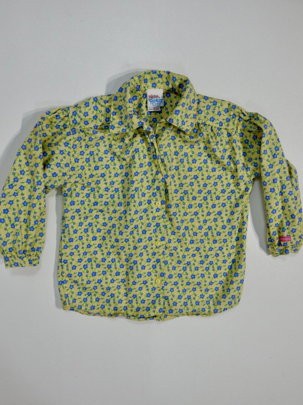 OshKosh Girls Sz 5 Yellow Blue Floral Long Sleeve Shirt Made in USA Vintage